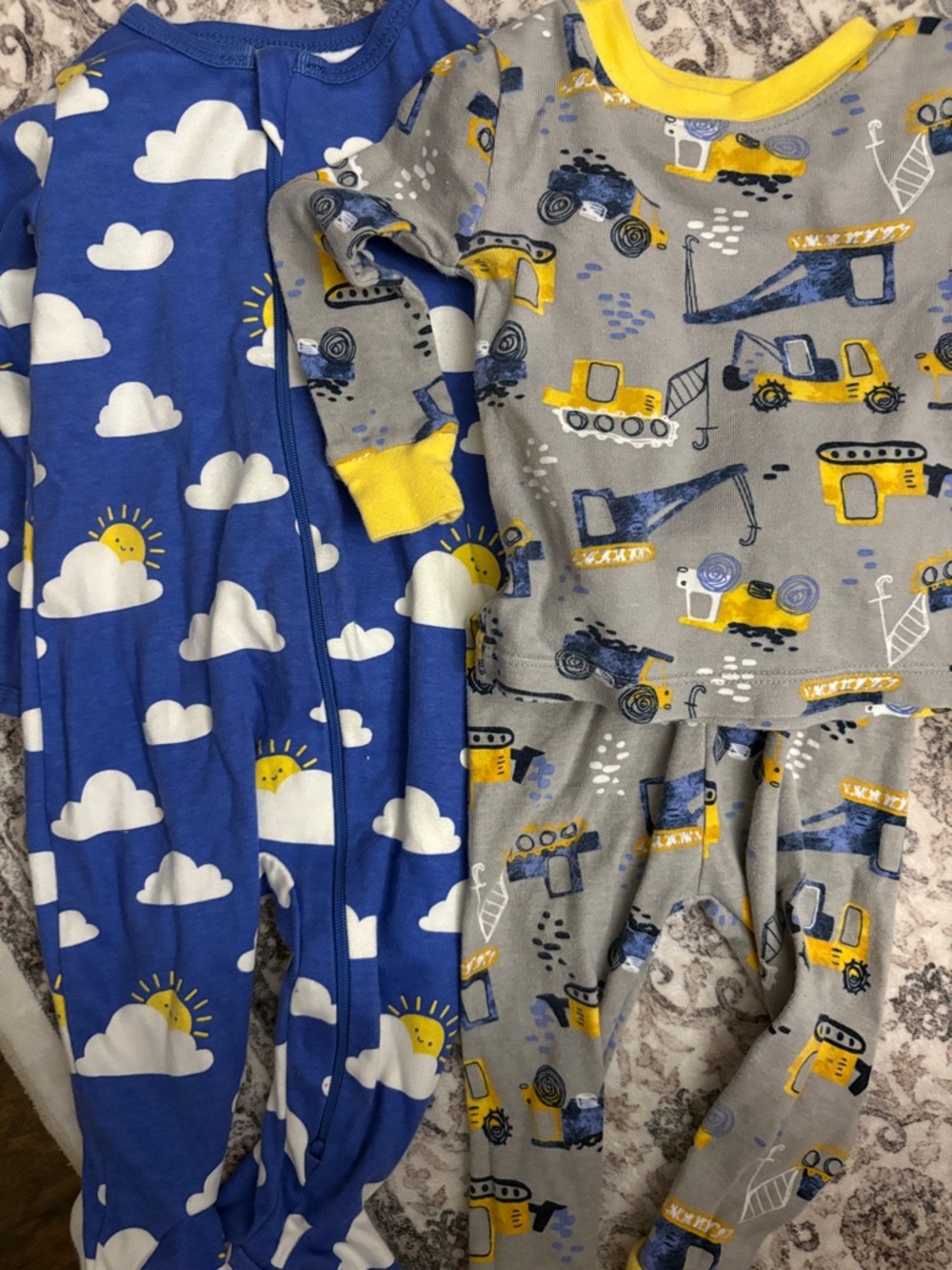 wonder nation Blue Cloud & Gray Construction Pajama Set with Yellow Accents